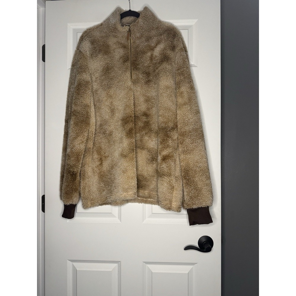 Chicyea Quarter Zip Mens Sherpa Pullover Sweatshirt  Xl Brown And Beige